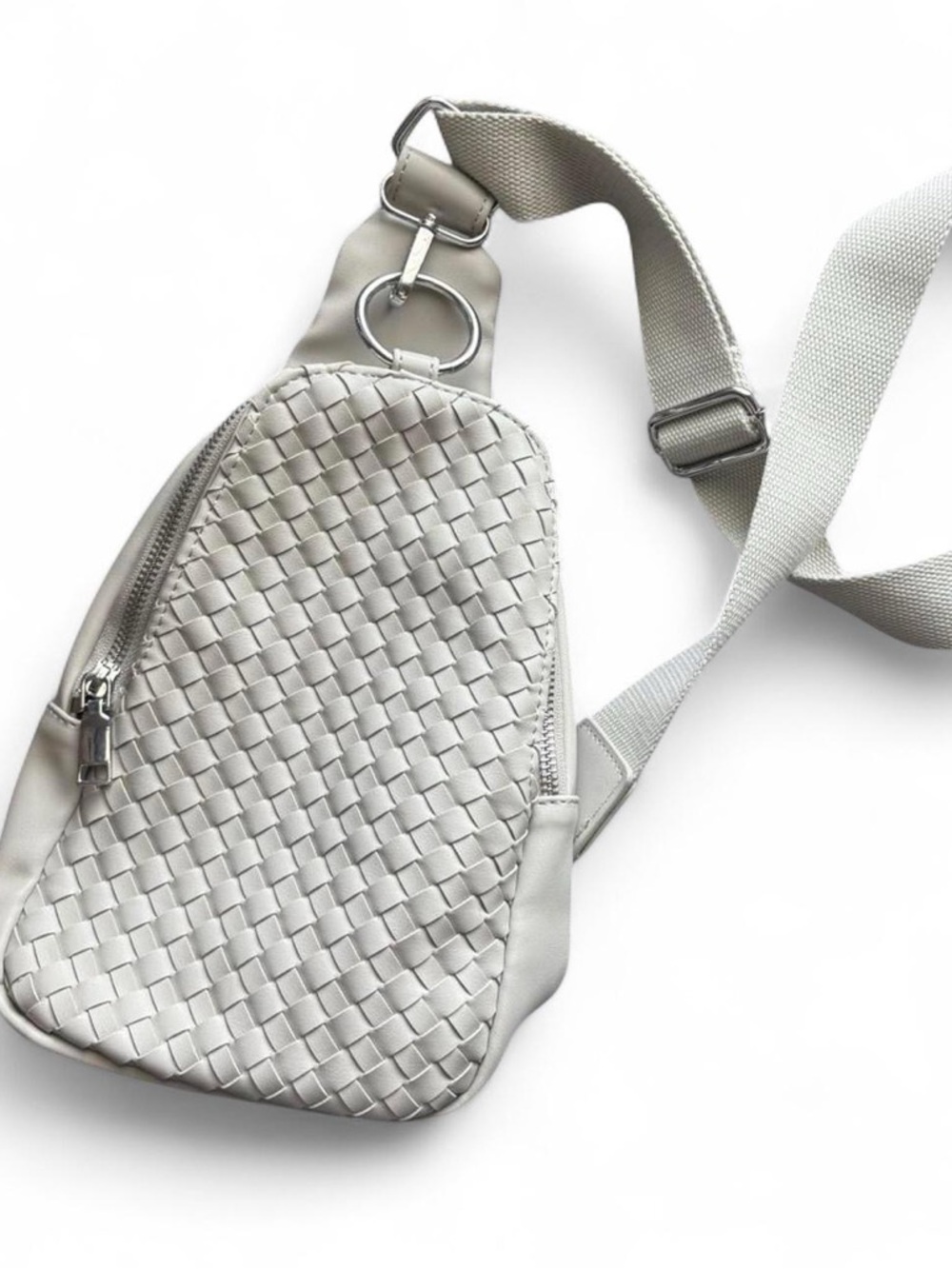 Gray Woven Faux Leather Crossbody Bag